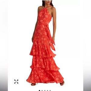 Lauren Ralph Lauren Coral Halter-Tie Tiered Maxi Dress